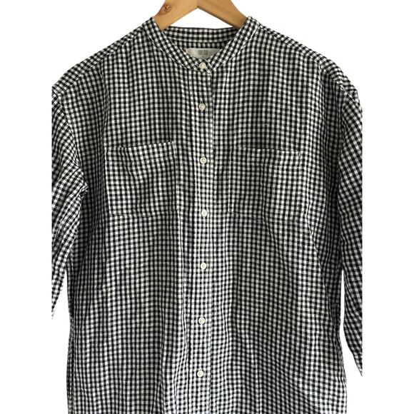 Uniqlo Size XS Linen Cotton Blend Black & White Gingham Button Front Shirt Dress - Picture 3 of 6